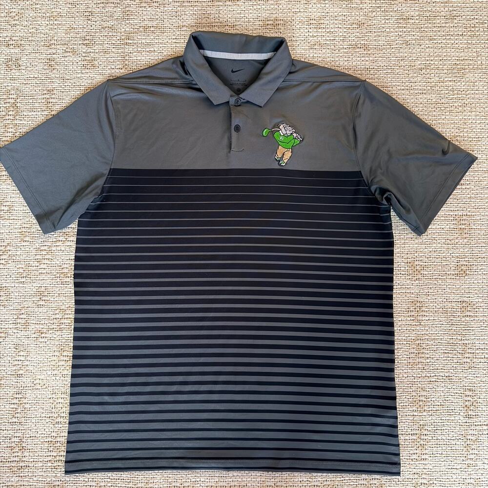 Nike Golf Polo Size L Gray Striped Mascot